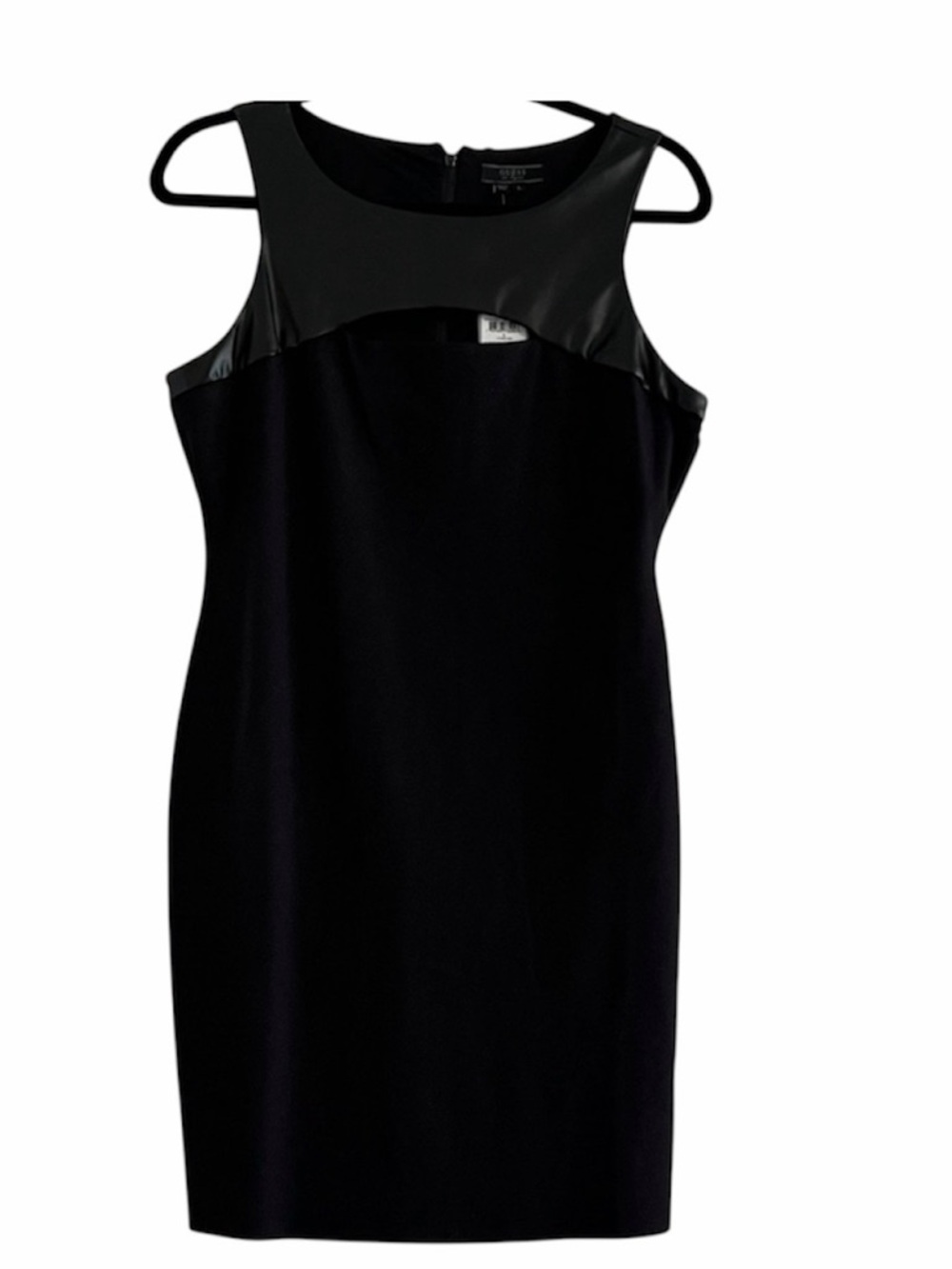 Guess Black Shimmer Leather Accent Cut Out Acsent Dress Size L NWT